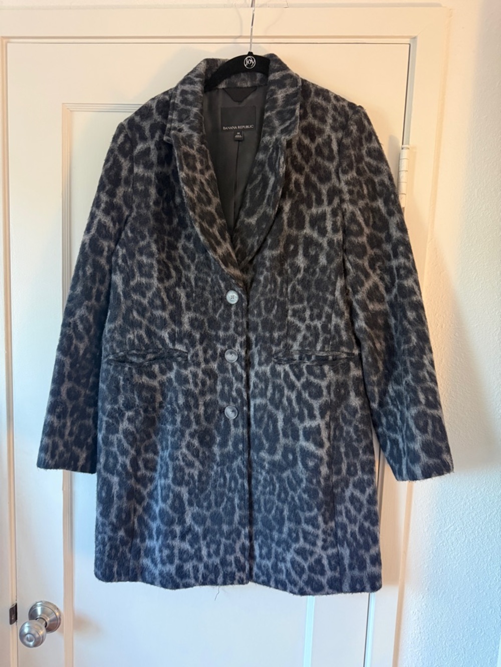 Banana Republic Gray Leopard-Print Wool Coat